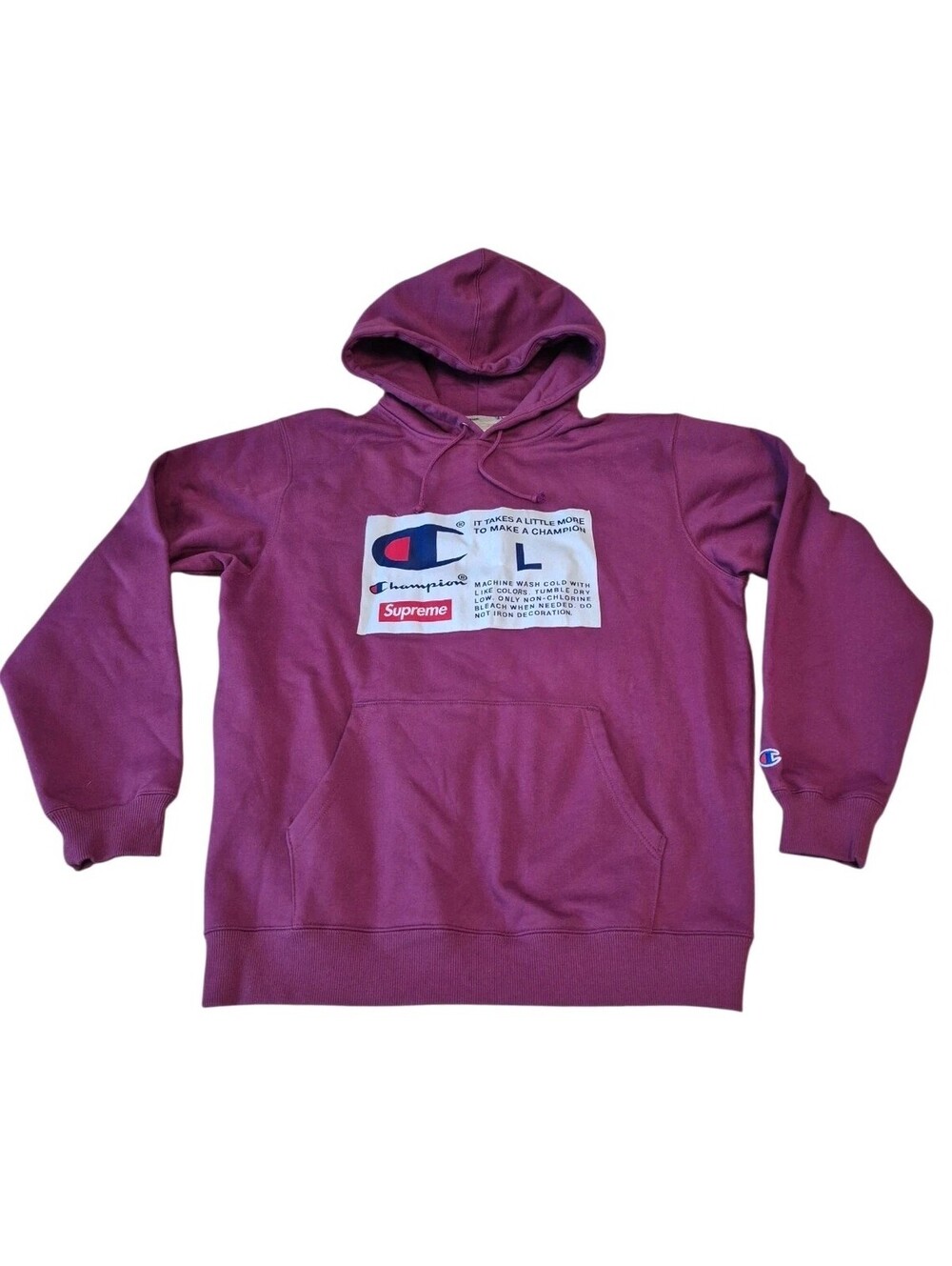 Supreme X Champion Label Purple Box Logo Hooded Sweatshirt Hoodie Large